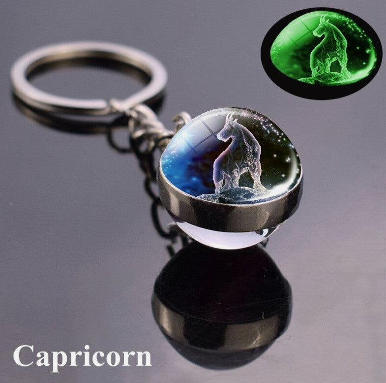Luminous Glass Ball Zodiac Keychain