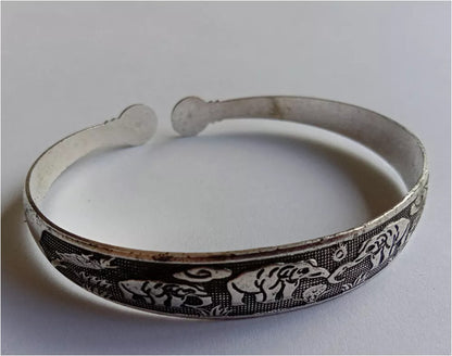 Elephant Tibetan Tibet Silver Totem Bangle 925 Sterling Silver Vintage Cuff UK