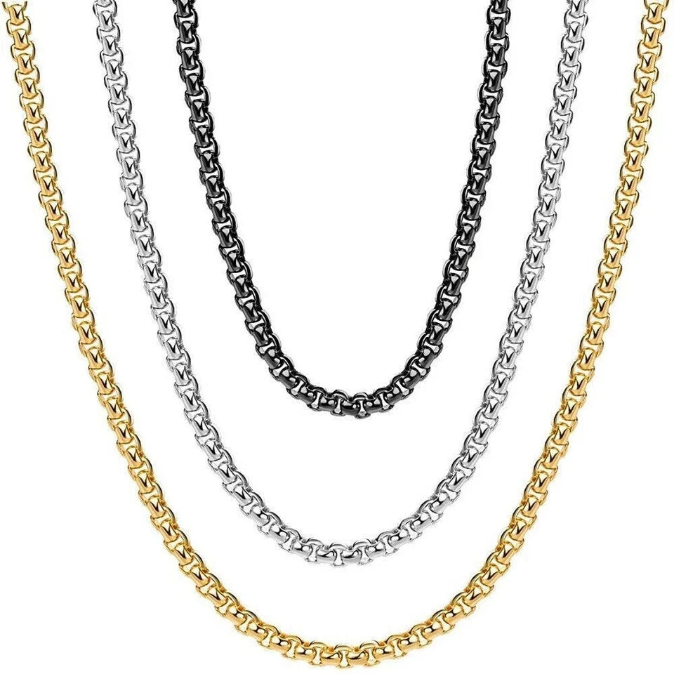 925 Stainless Steel Multicolor Pearl Box Chain Necklace Unisex KK Labib