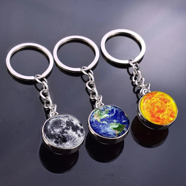 Solar System Keychain Double Side Planet Glass Ball Galaxy Glow in Dark Keyring