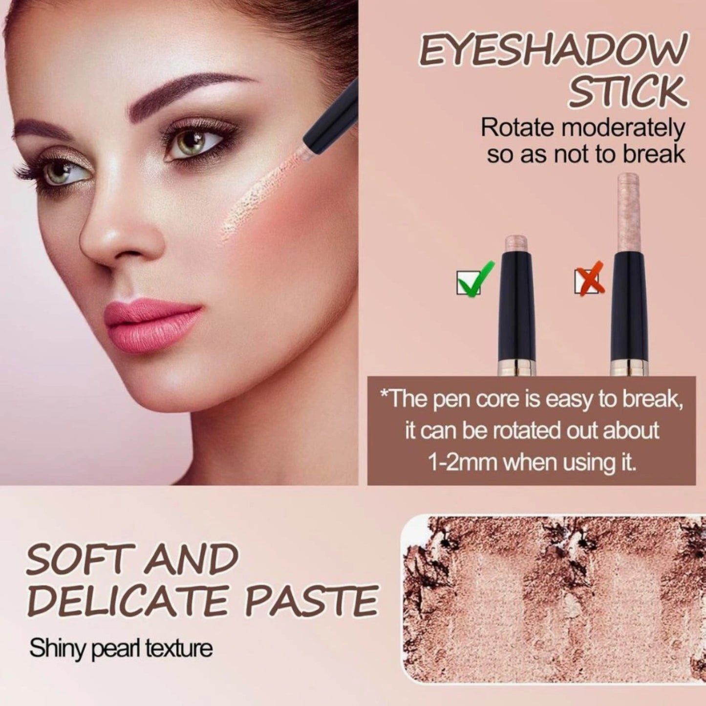 Glitter Shimmer Eyeshadow Stick Cream Long Lasting Waterproof Non-Smudge Makeup