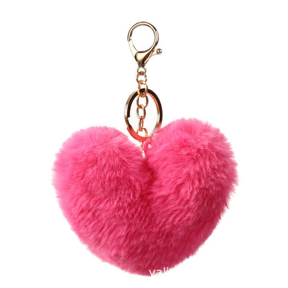Fluffy Faux Fur Heart Keychain