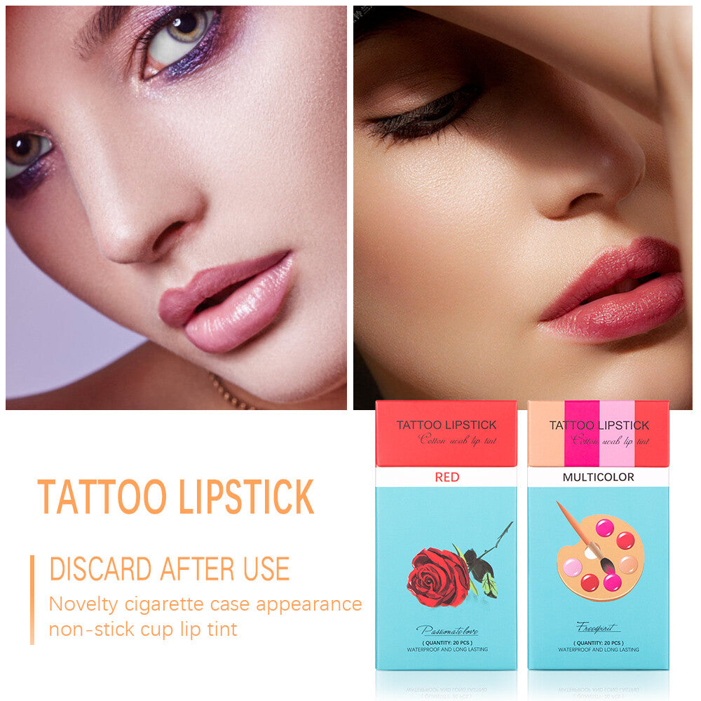20 New Cotton Swab Disposable Lip Stain Tattoo Lipstick Set Waterproof Lip Gloss