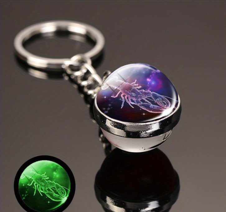 Luminous Glass Ball Zodiac Keychain
