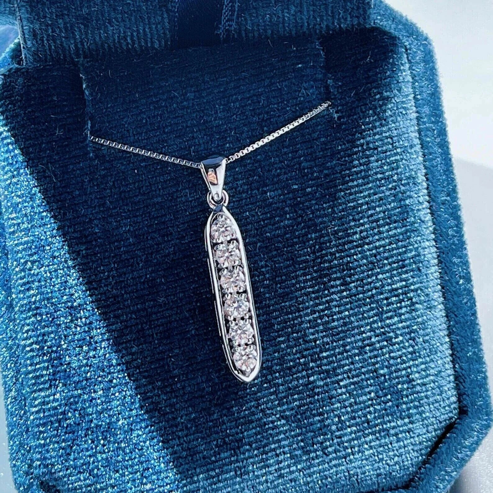 Fashion 925 Sterling Silver Zirconia Teardrop Pendant Drop Necklace Jewelry UK