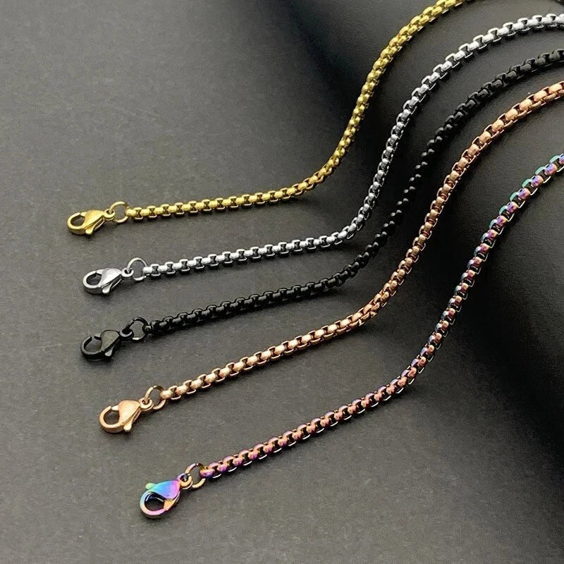 925 Stainless Steel Multicolor Pearl Box Chain Necklace Unisex KK Labib