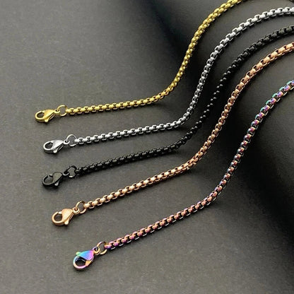 925 Stainless Steel Multicolor Pearl Box Chain Necklace Unisex KK Labib
