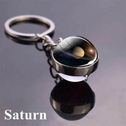 Solar System Keychain Double Side Planet Glass Ball Galaxy Glow in Dark Keyring