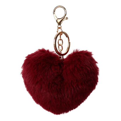 Fluffy Faux Fur Heart Keychain