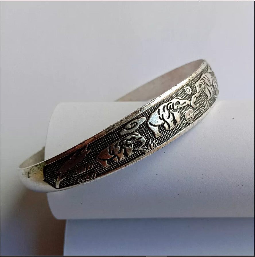 Elephant Tibetan Tibet Silver Totem Bangle 925 Sterling Silver Vintage Cuff UK