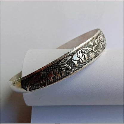 Elephant Tibetan Tibet Silver Totem Bangle 925 Sterling Silver Vintage Cuff UK