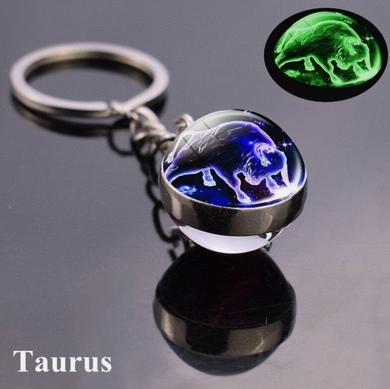 Luminous Glass Ball Zodiac Keychain