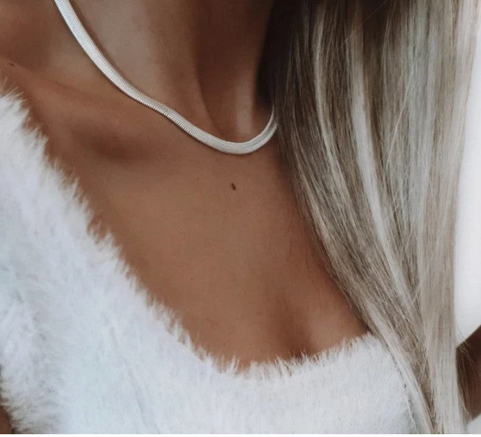Titanium Silver Herringbone Snake Chain Necklace Flat Women Jewellery Gift UK