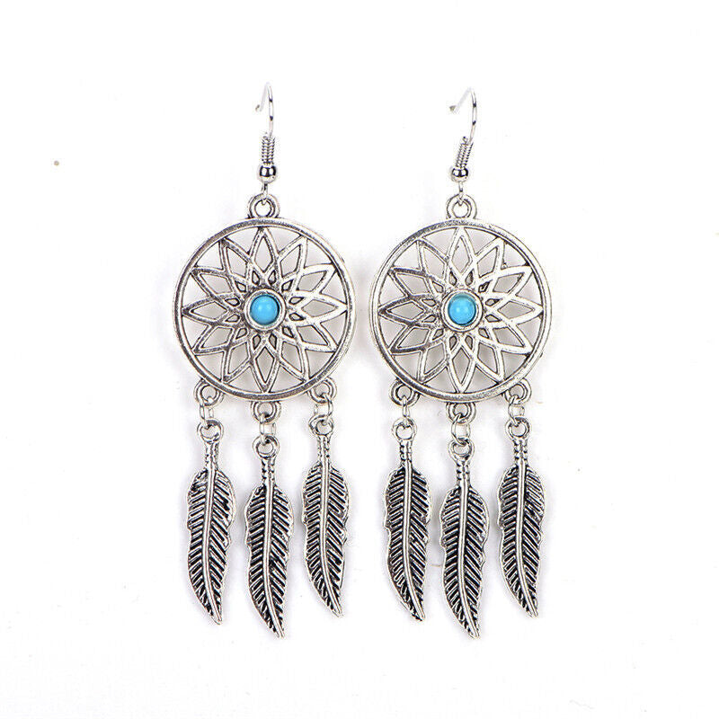 Dreamcatcher Leaves Feather Necklace & Earring Jewelry Set