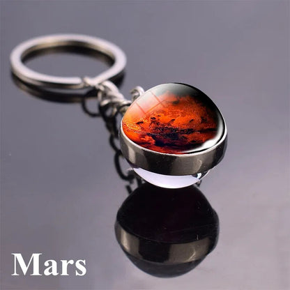 Solar System Keychain Double Side Planet Glass Ball Galaxy Glow in Dark Keyring
