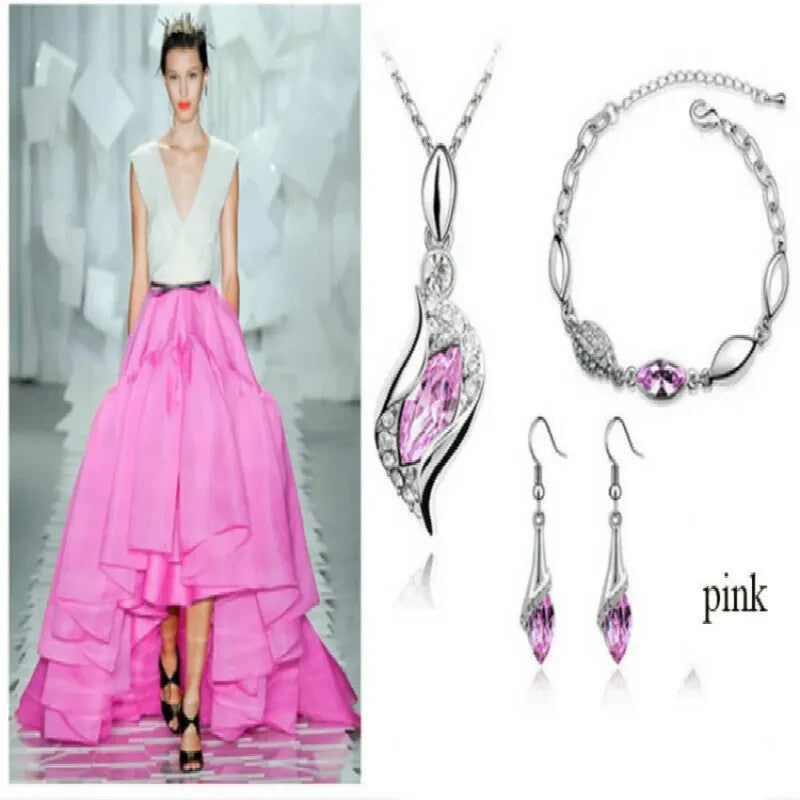 Silver Cubic Zirconia Earrings , Necklace & Bracelet Set