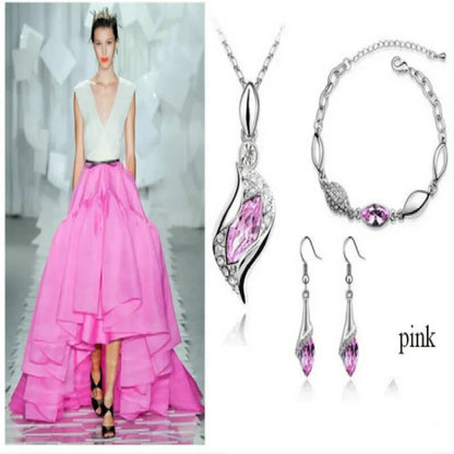 Silver Cubic Zirconia Earrings , Necklace & Bracelet Set