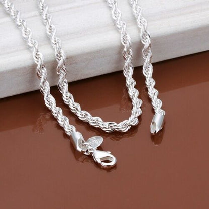 NEW Italian Style 925 Sterling Silver Twisted Rope Necklace Bracelet   4mm