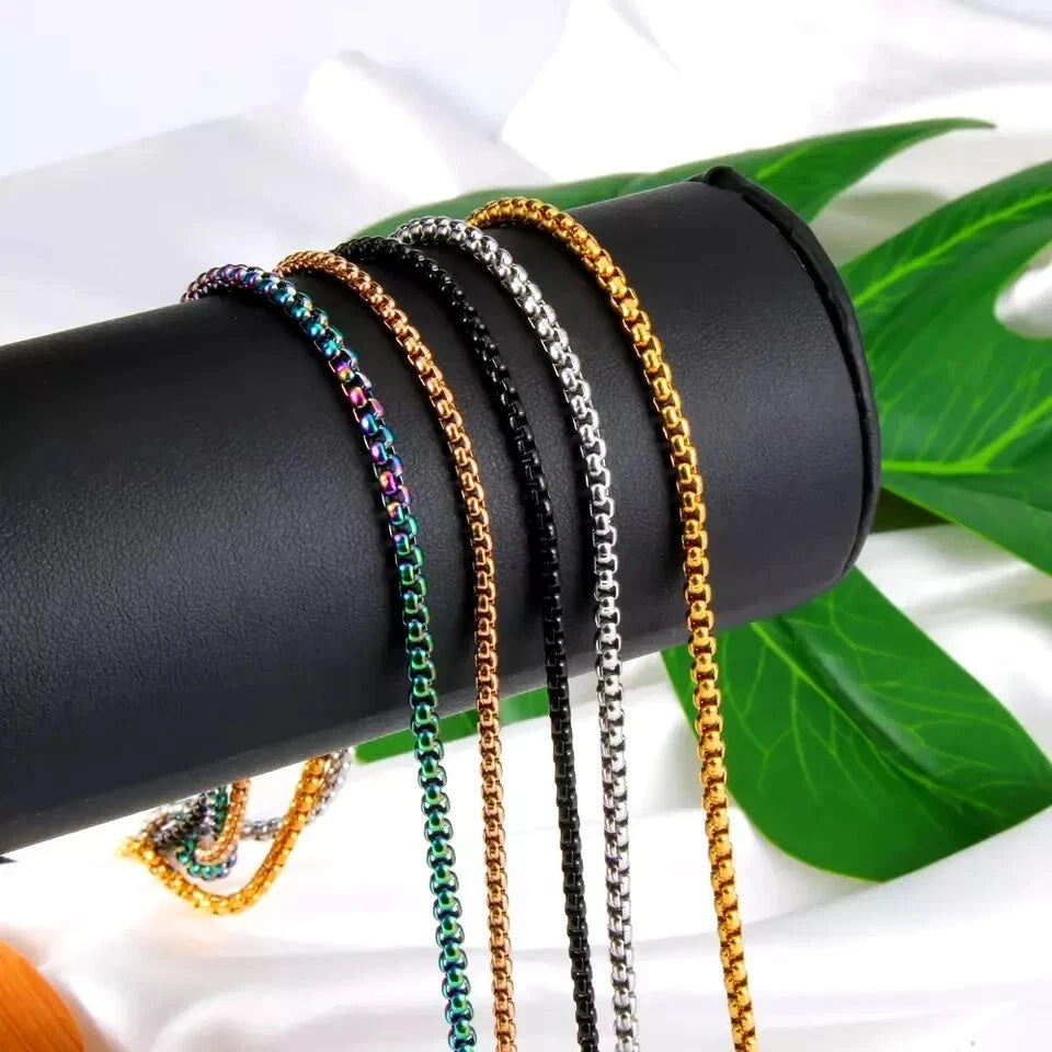 925 Stainless Steel Multicolor Pearl Box Chain Necklace Unisex KK Labib