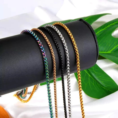 925 Stainless Steel Multicolor Pearl Box Chain Necklace Unisex KK Labib