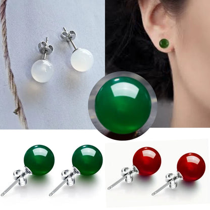 100% Natural Jade Stud Earrings Gemstone Crystal Copper Silver Plated Needle UK