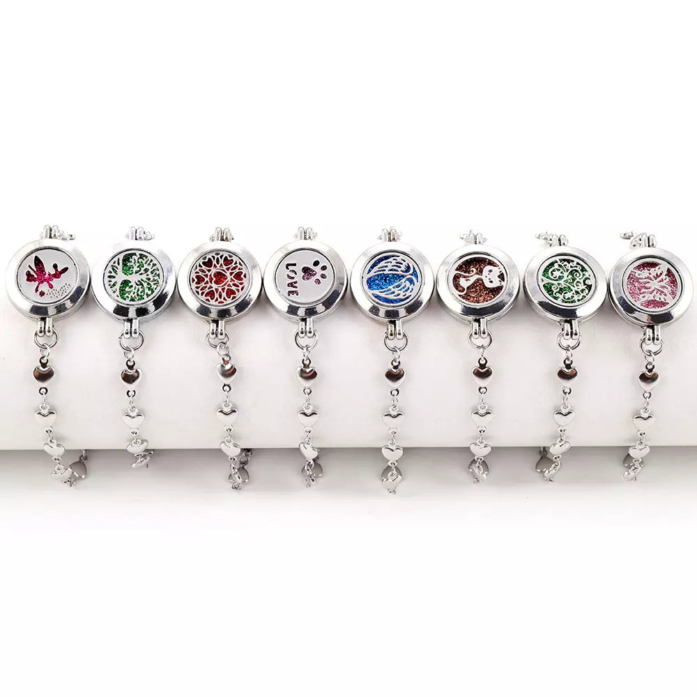 Stainless Steel Aromatherapy Locket Heart Chain Bracelet Incense Box Diffuser UK