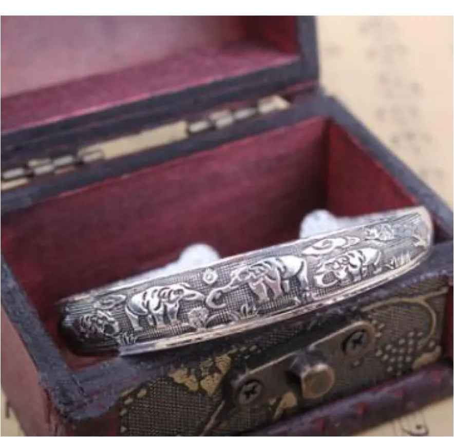 Elephant Tibetan Tibet Silver Totem Bangle 925 Sterling Silver Vintage Cuff UK