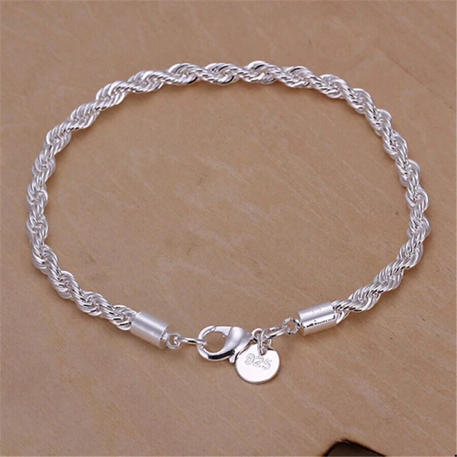 NEW Italian Style 925 Sterling Silver Twisted Rope Necklace Bracelet   4mm