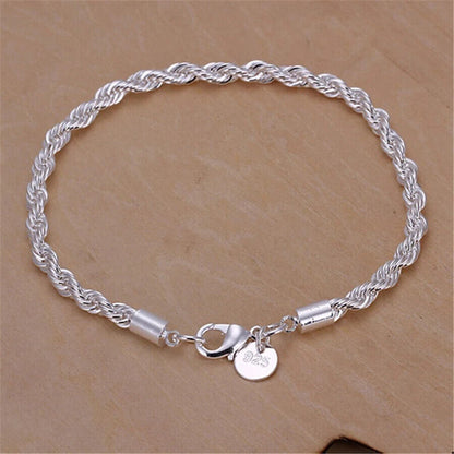NEW Italian Style 925 Sterling Silver Twisted Rope Necklace Bracelet   4mm