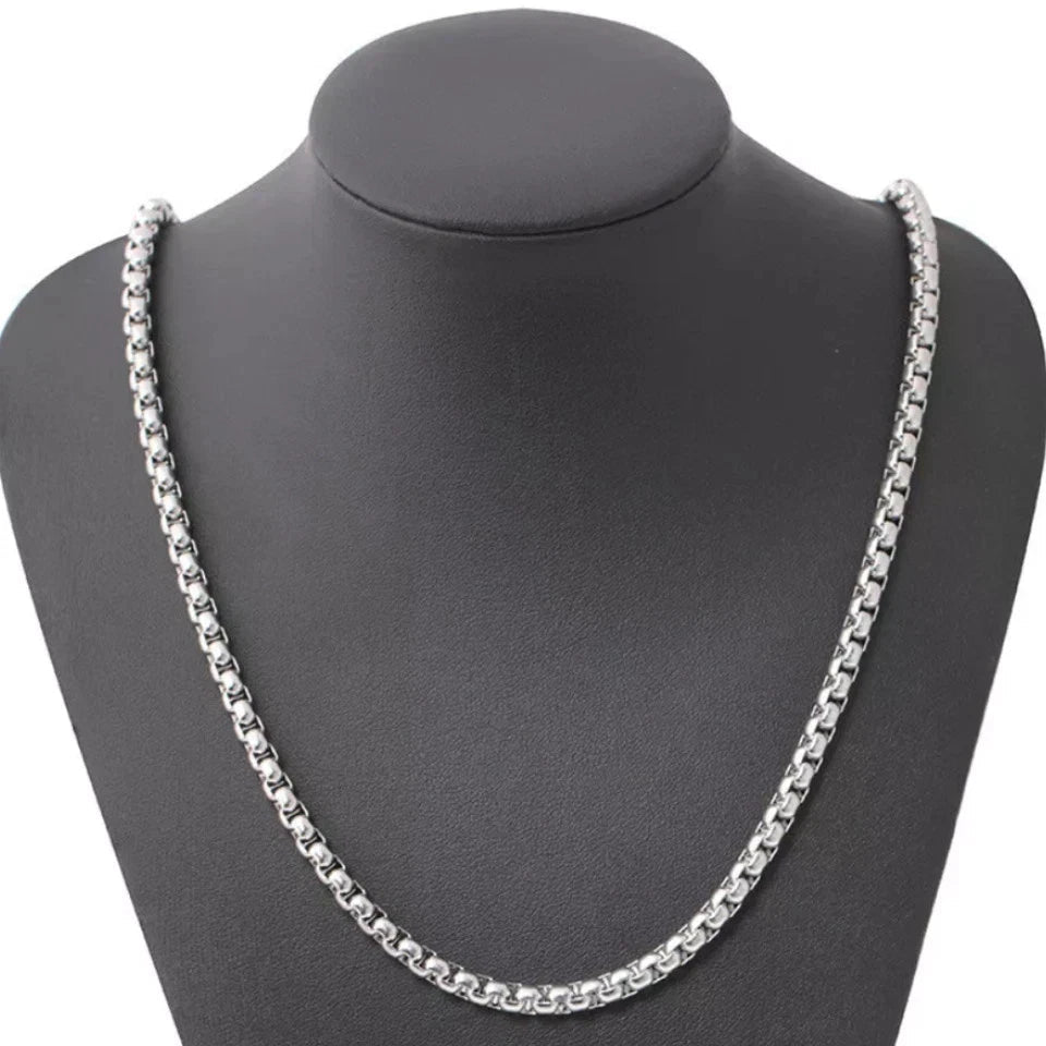 925 Stainless Steel Multicolor Pearl Box Chain Necklace Unisex KK Labib