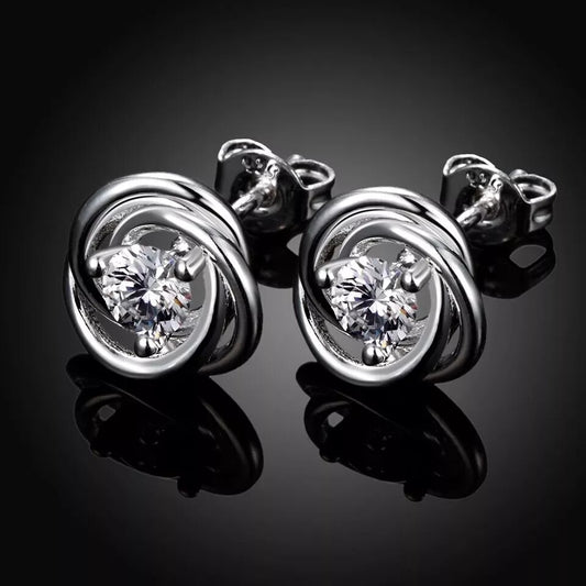 Cubic Zirconia Stud Earrings Women 925 Sterling Silver Geometric Flower Jewelry