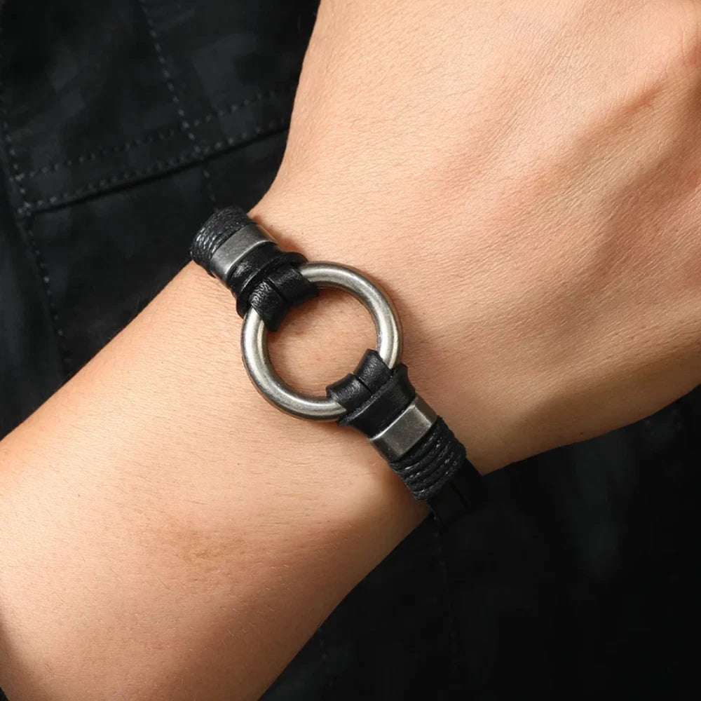Men Leather Bracelet Braided Wristband Bangle Punk Surfer Wrap Jewelry Gift UK