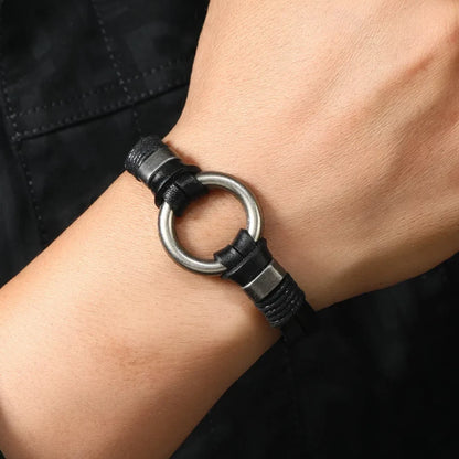 Men Leather Bracelet Braided Wristband Bangle Punk Surfer Wrap Jewelry Gift UK