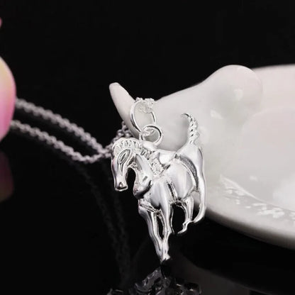 Hot 925 Sterling Silver Horse Filled Pendant Necklace Men Women jewelry Chain Uk