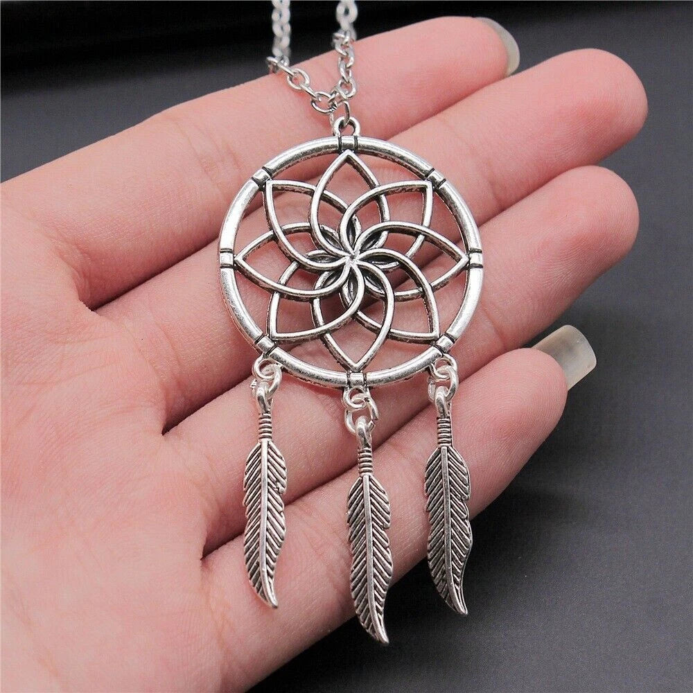 Boho Unisex Trendy Silver Dream Catcher Charms Pendant Necklace Jewelery Gift UK
