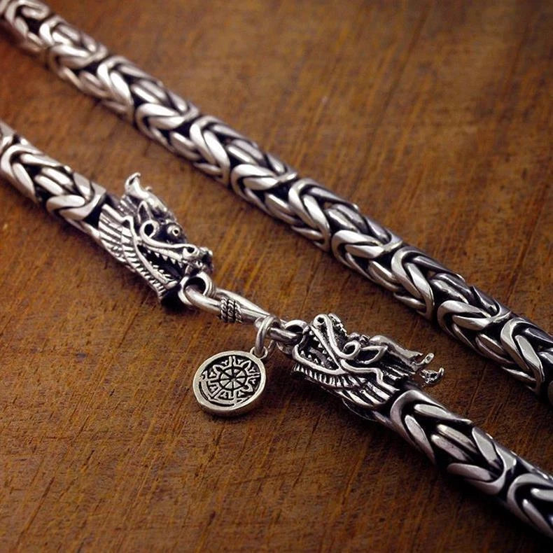 Double Headed Viking Dragon Scale Link Bangle

