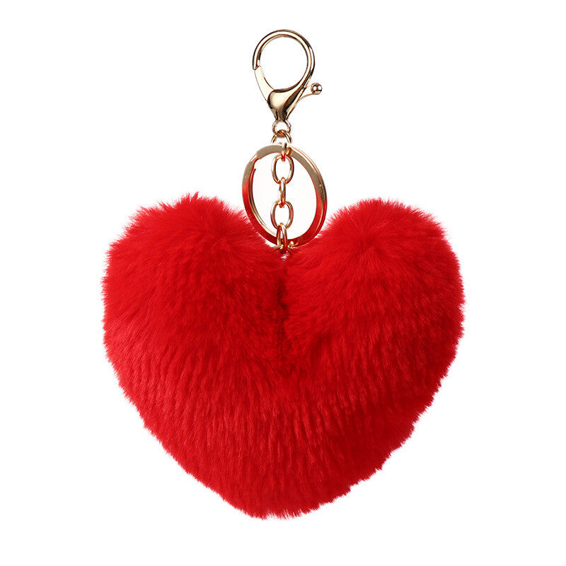 Fluffy Faux Fur Heart Keychain Plush Ball Hand Bag Pendant Soft Hairball Keyring