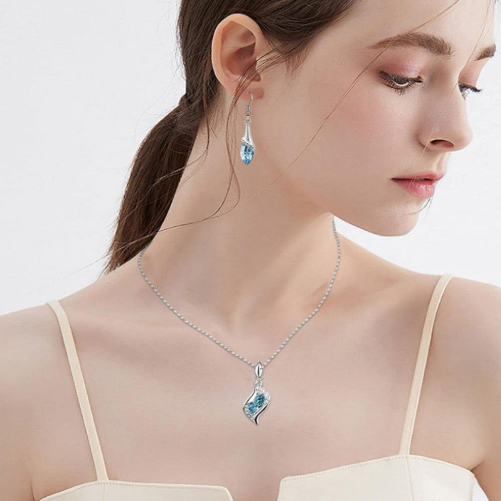 Women's Earrings Necklace Bracelet Set Silver Cubic Zirconia Ladies Jewelry Set