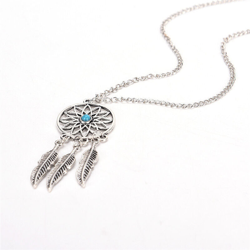 Dreamcatcher Leaves Feather Necklace & Earring Jewelry Set