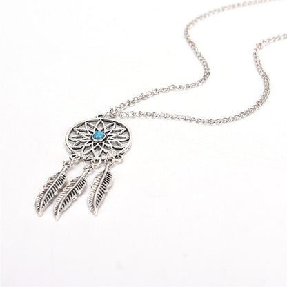 Dreamcatcher Leaves Feather Necklace & Earring Jewelry Set