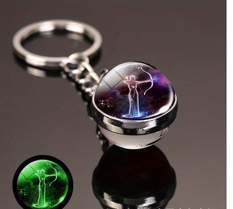 Luminous Glass Ball Zodiac Keychain