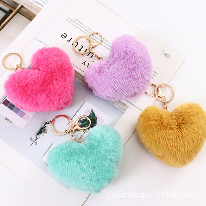 Fluffy Faux Fur Heart Keychain
