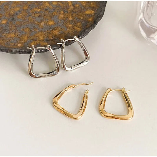 20MM Geometric Twisted Triangle Hoop 925 Sterling Silver Gold Earrings Jewelry