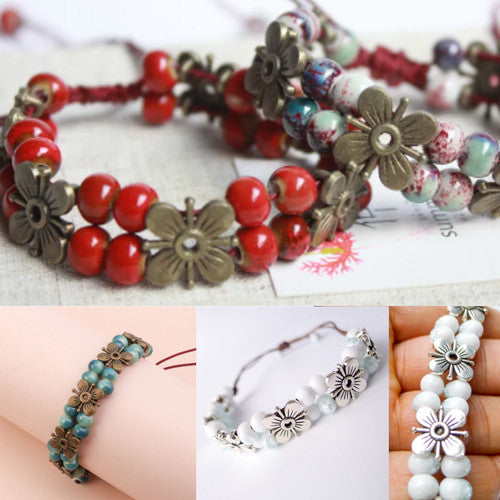 Ceramic Four-leaf clover Ethnic Bracelet