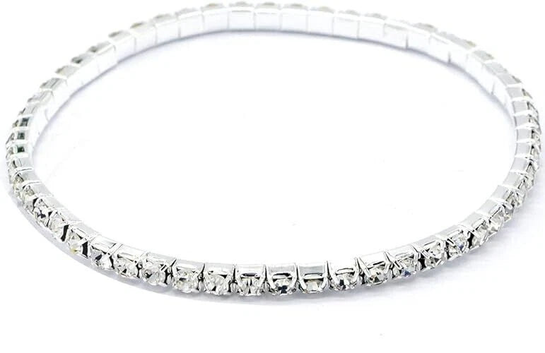 Silver Cubic Zirconia Bracelet Stretch Adorned Tennis Elastic Bangle Bridal Gift