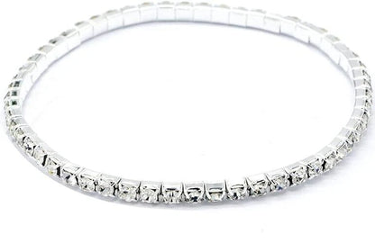 Silver Cubic Zirconia Bracelet Stretch Adorned Tennis Elastic Bangle Bridal Gift
