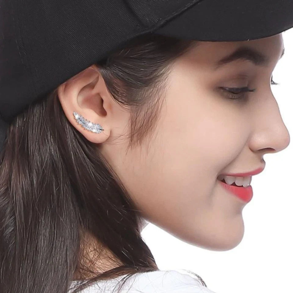 Cubic Zircon Crystal Leaf Stud Earrings Silver Gold Women Girl Jewellery Gift UK