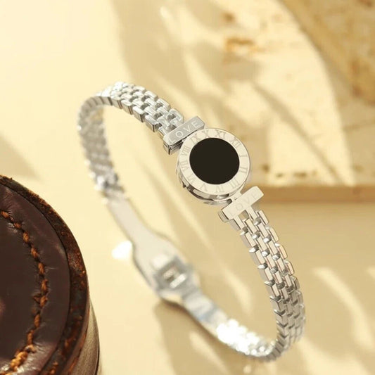 Men Silver Stainless Steel Round Bangle Roman Numeral Number Love Bracelet UK