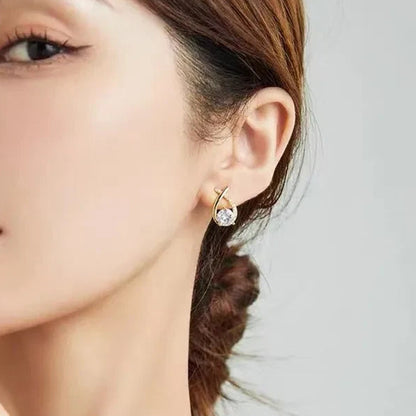 925 Sterling Silver Crystal Stud Zircon Earrings Women Fashion Jewelry Gift
