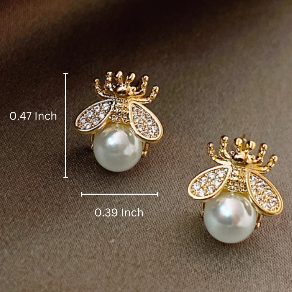 Pearl Stud Bumble Bee Earrings